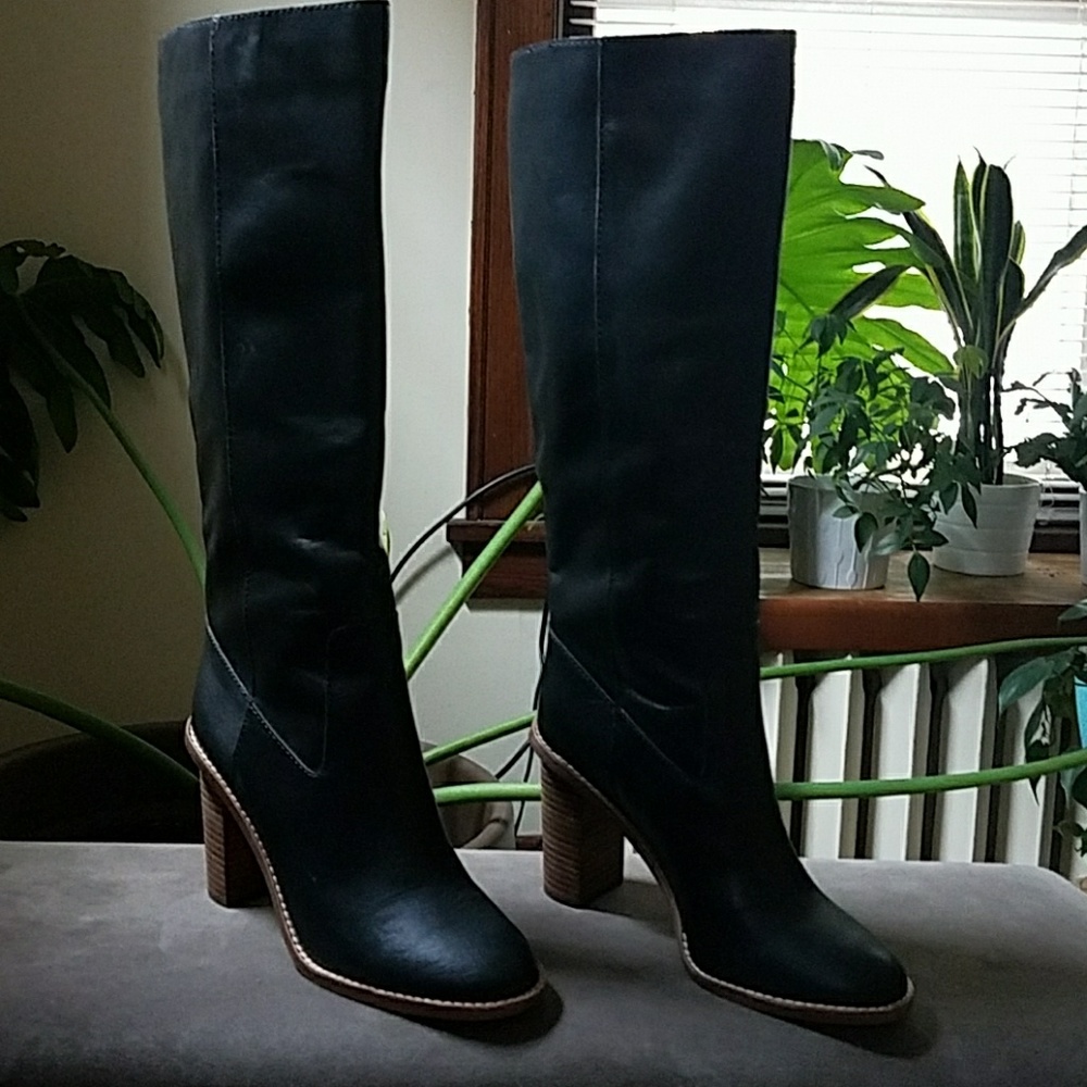 Madewell leather knee high stacked heel boots